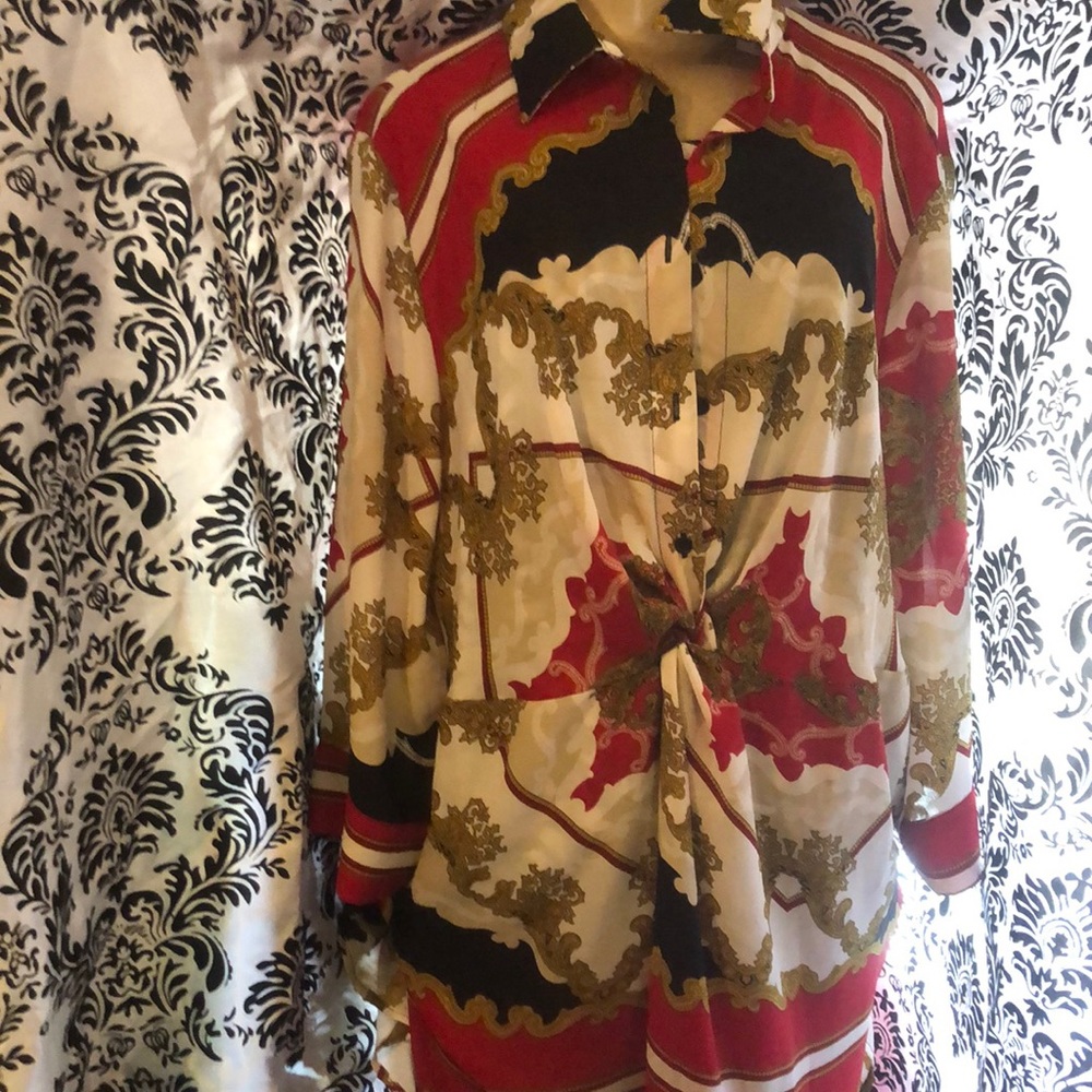 Ny&c xl slit dress shirt as NWT red gold black 7th